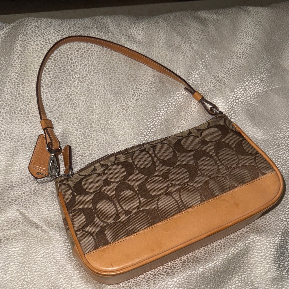 Coach Signature Brown and Tan Shoulder Bag